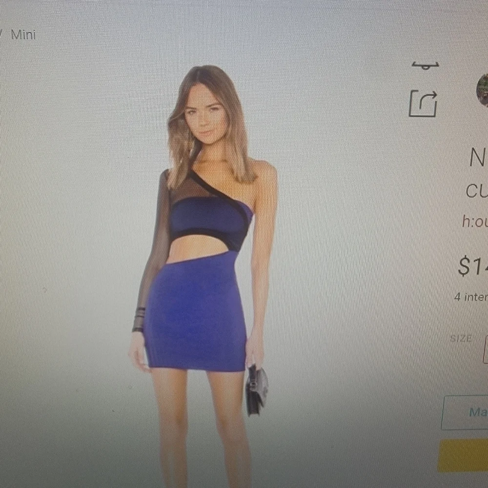 H:ours Revilve Sz S Mini DressMesh Cutout One Shoulder Avalon Blue Black
